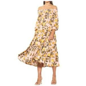 Alexia Admor XL Dress Pink Smocked Midi Orange Print Flowy Annabella New NWT